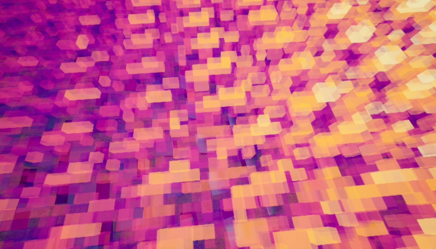 Close-up of the voxelized irradiance field, each cell colored by intensity